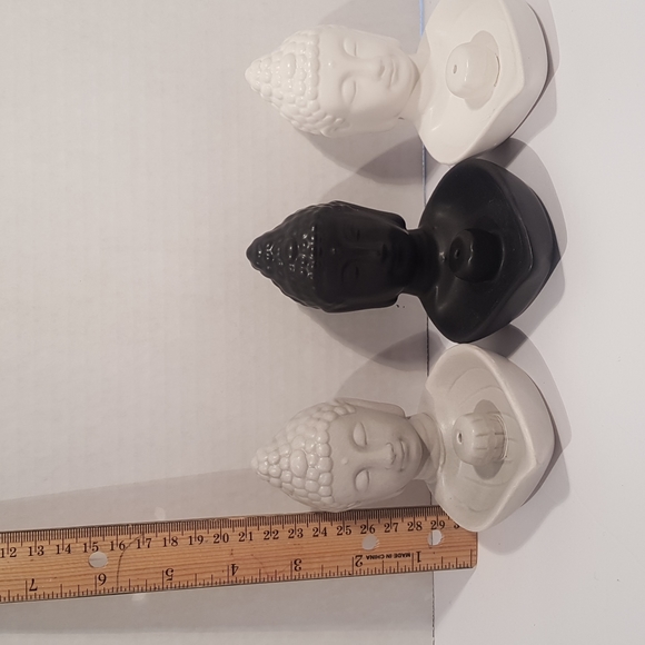 Buddha Head Ceramic Incense Holder   Set of 3  color:White/Black/ Gray - Picture 3 of 4